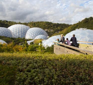 Family looking out across the Eden Project